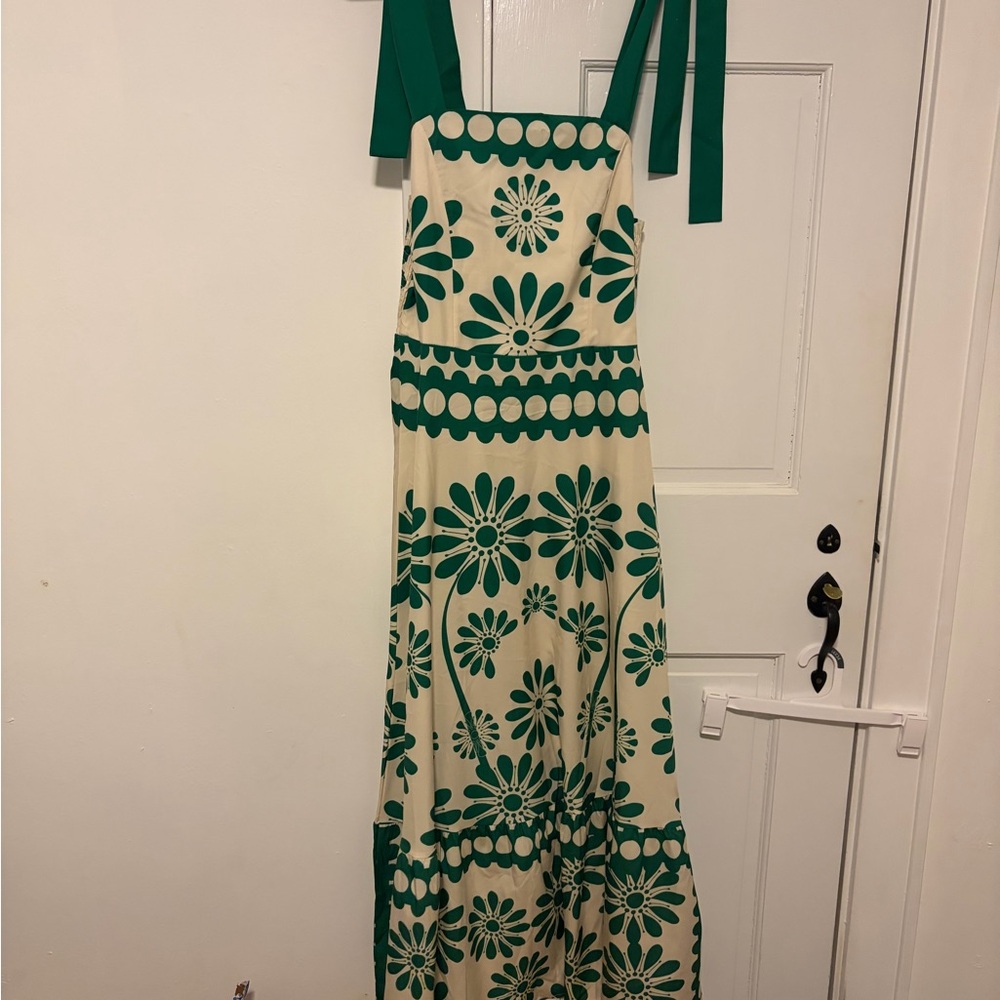Green & Ecru Floral Maxi